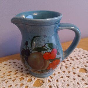HYALYN USA Pottery #906 Open Creamer Pitcher  Blue Fruits & Berries 4"